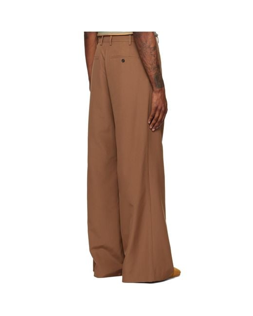 Marni Brown Technical Wool Buttoned Flap Trousers for men
