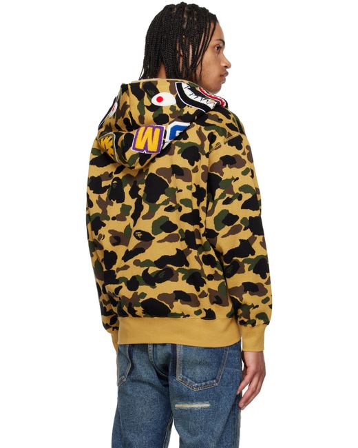 Pull À Capuche Jaune À Motif 1St Camo En Jacquard, À Glissière Et À Requin Emblématique A Bathing Ape pour homme en coloris Orange