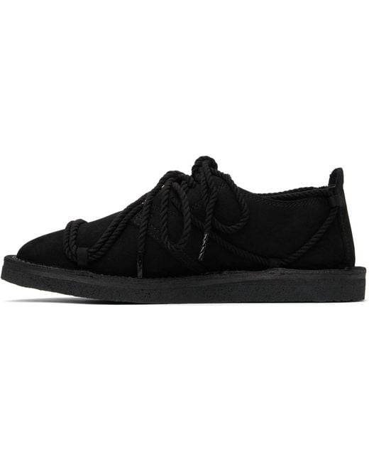 Y's Yohji Yamamoto Black Nubuck Leather Random Rope Loafers