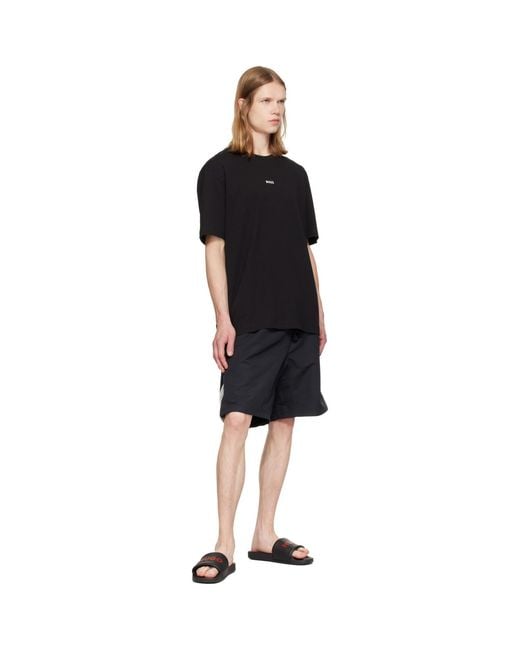 HUGO Black Padded Strap & Contrast Logo Slide Sandals for men