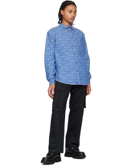 Moschino Blue Jacquard Denim Shirt for men