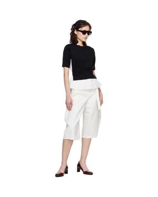 Sacai Black Poplin Cotton Knit Sweater