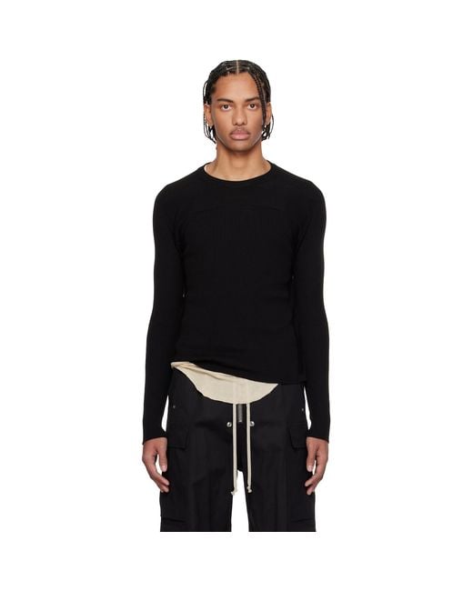Rick Owens Black Temple Ribbed Geo Sweater for men