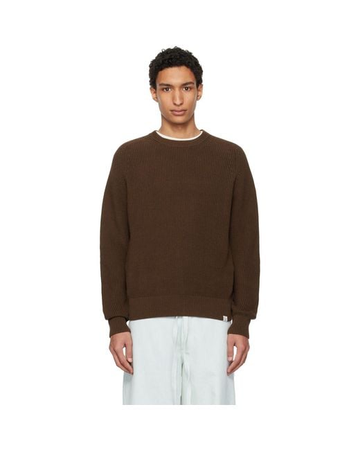 Merz B. Schwanen Brown Sturdy Ribbed Cotton Sweater for men