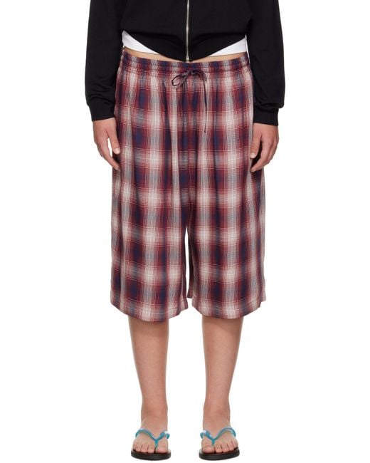Acne Red Check Shorts