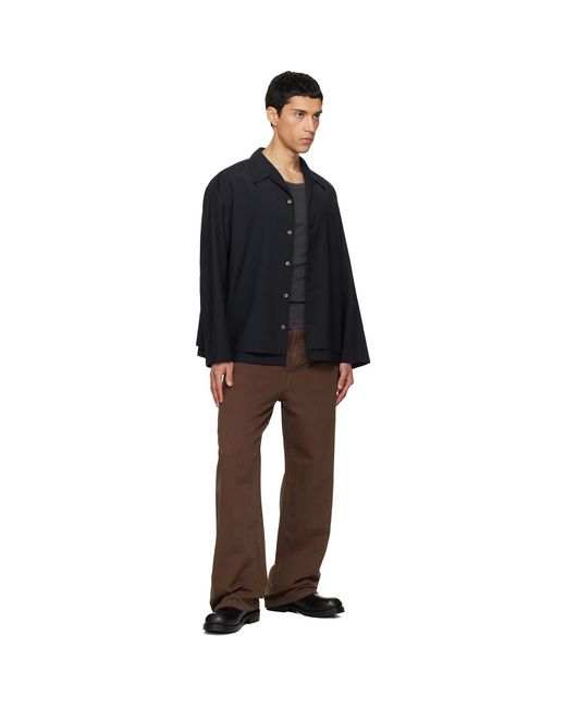 LE17SEPTEMBRE Black Double-Layered Open Collar Shirt for men