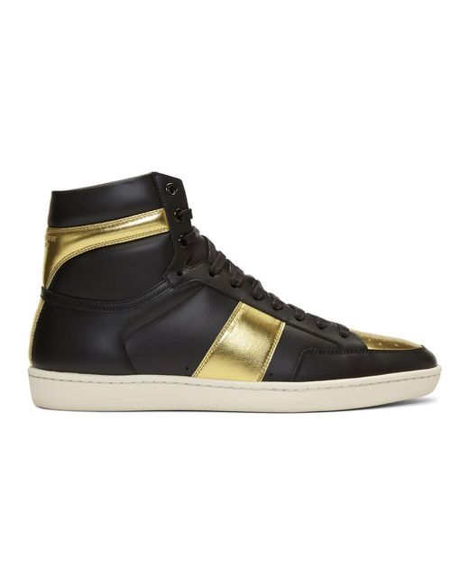 Saint Laurent Black And Gold Sl/10 High-top Sneakers for men