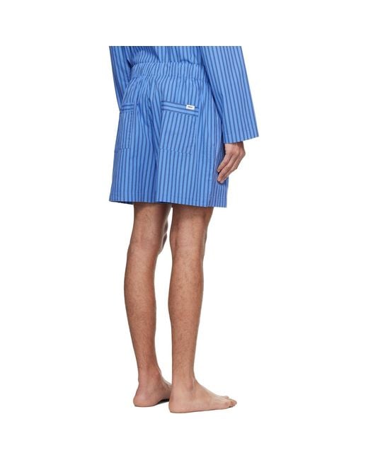 Tekla Blue Poplin Pyjama Shorts for men