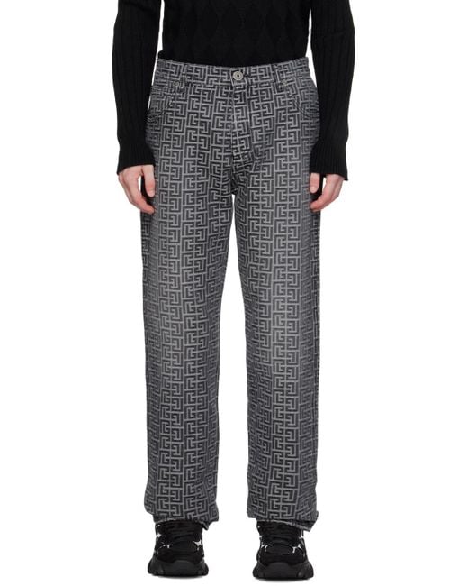 Balmain Black Monogram Jacquard Jeans for men