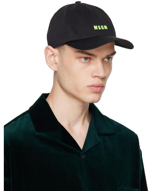 MSGM Black Embroidered Cap for men