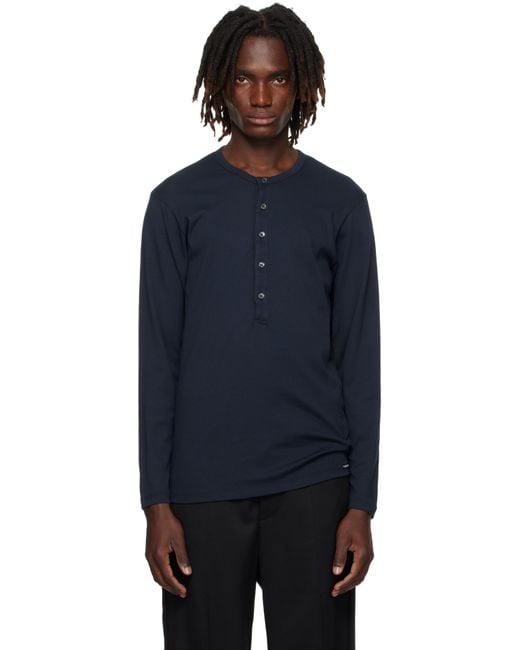 Tom Ford Blue Cotton Henley for men
