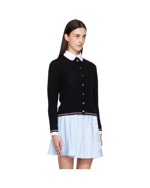 Thom Browne Black Rib Stitch Crew Neck Merino Wool Cardigan