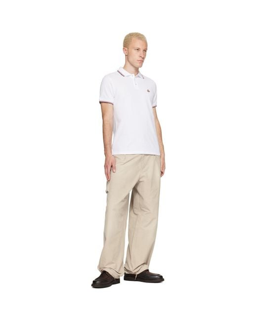 Moncler White Tricolor-Trimmed Cotton Piquet Polo for men