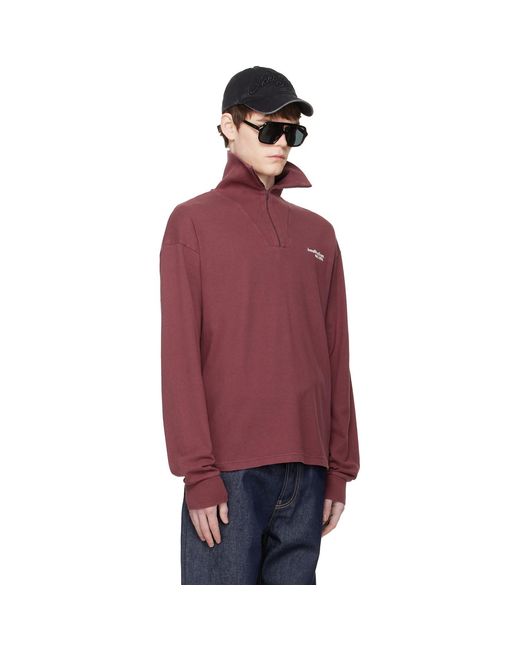 Acne Red Zip-Up Logo Sweatshirt for men