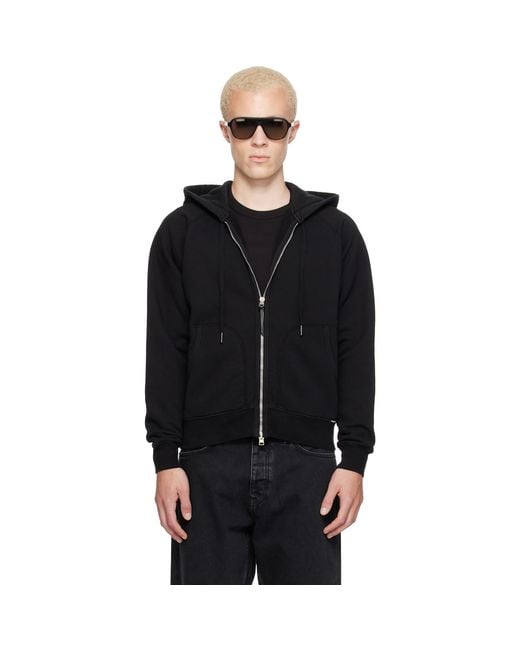 Tom Ford Black Cotton Sweat Zip Hoodie for men