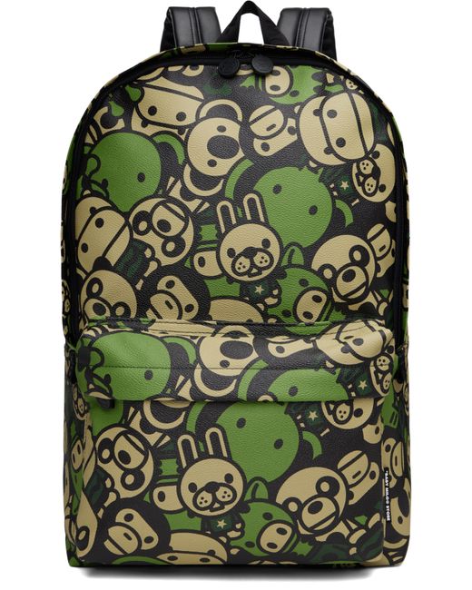 A Bathing Ape Green Faux Leather Large Backpack for men