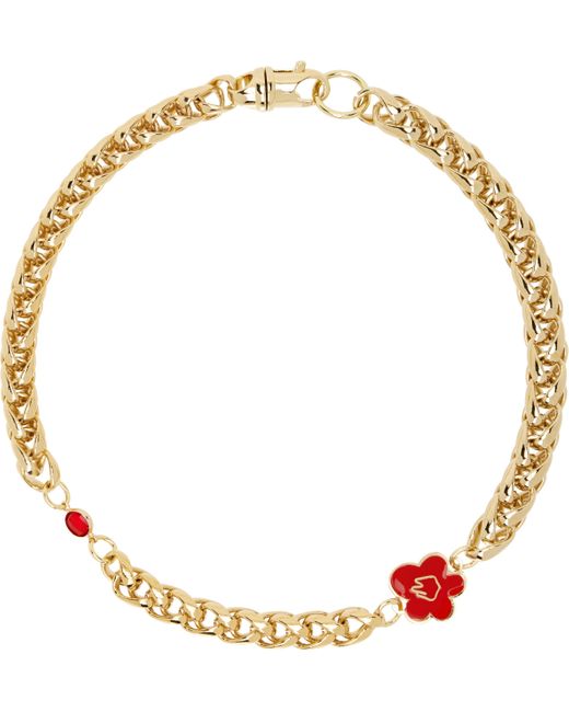 In Gold We Trust Red Flower & Rhinestone Necklace for men