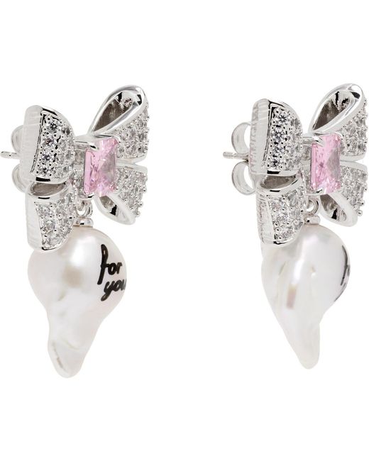 Jiwinaia Black Ssense Exclusive 'For You' Pearl Earrings