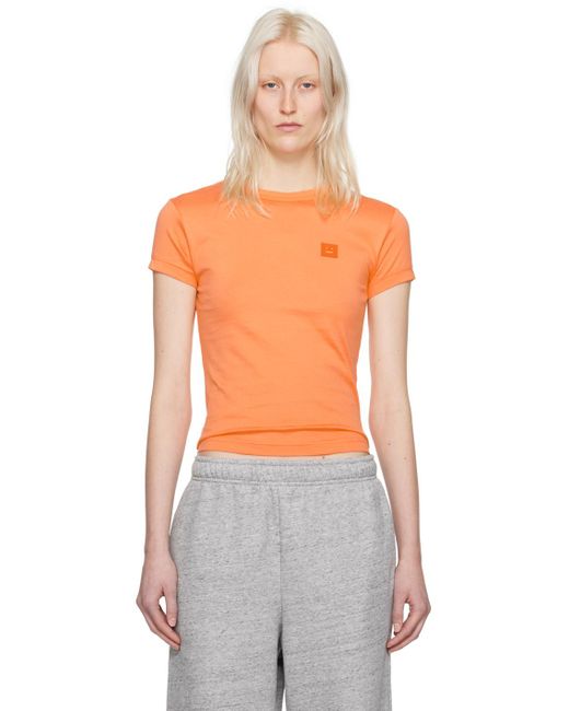 T-shirt à col ras du cou Acne en coloris Orange