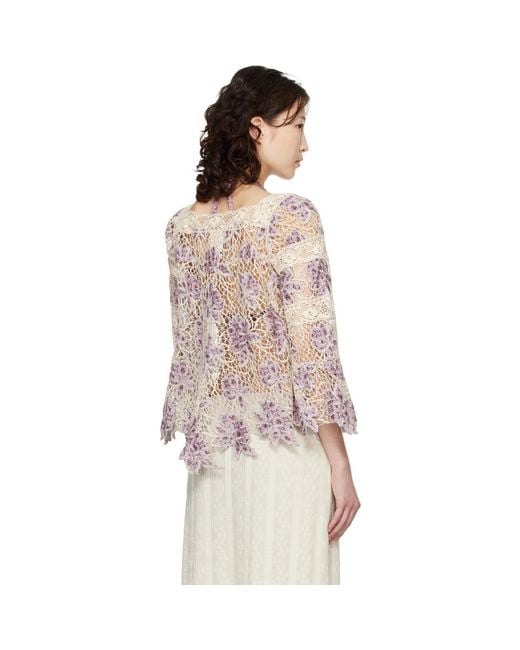 Anna Sui Natural Off- Medallion Floral Lace Tie Blouse