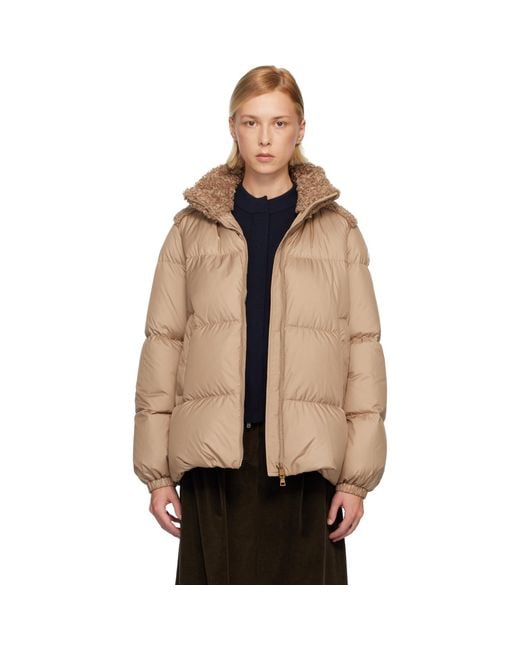 Moncler Natural Esnaie Teddy-Trimmed Short Down Jacket