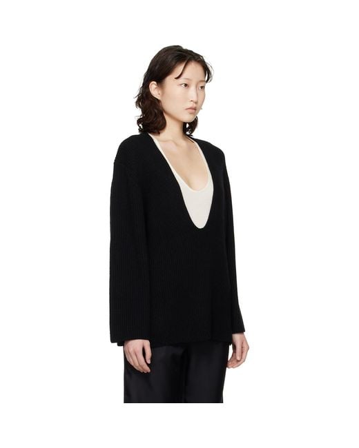 Loulou de Saison Black Gabe U Neck Ribbed Cashmere Sweater