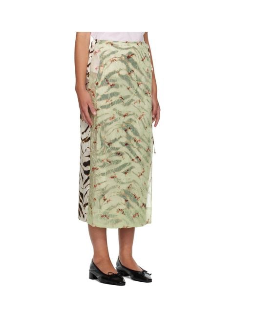 Ganni Green Off- & Shibori Organza Printed Stretch Satin Maxi Skirt