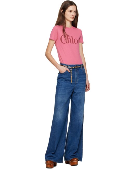 Chloé ピンク ベビーフィット ロゴ Tシャツ Red