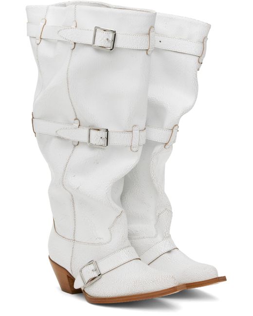 R13 White Buckled-Up Slouch Cowboy Boots