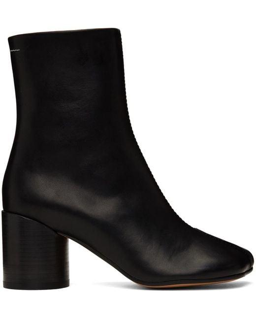 MM6 by Maison Martin Margiela Black Stitch-Out Leather Ankle Boots