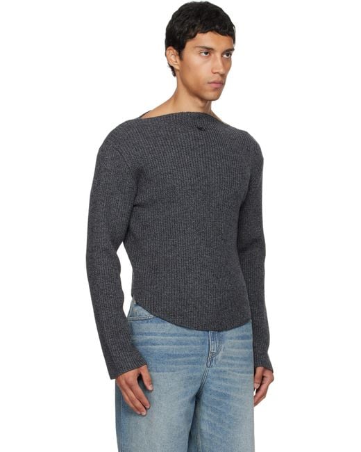 Pull Gris En Tricot Côtelé De Laine À Col Bateau Courreges pour homme en coloris Black
