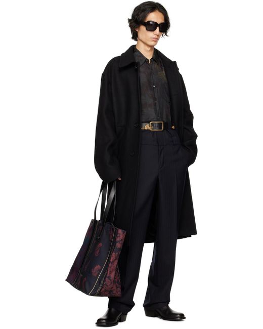 Dries Van Noten Black Spread Collar Coat for men