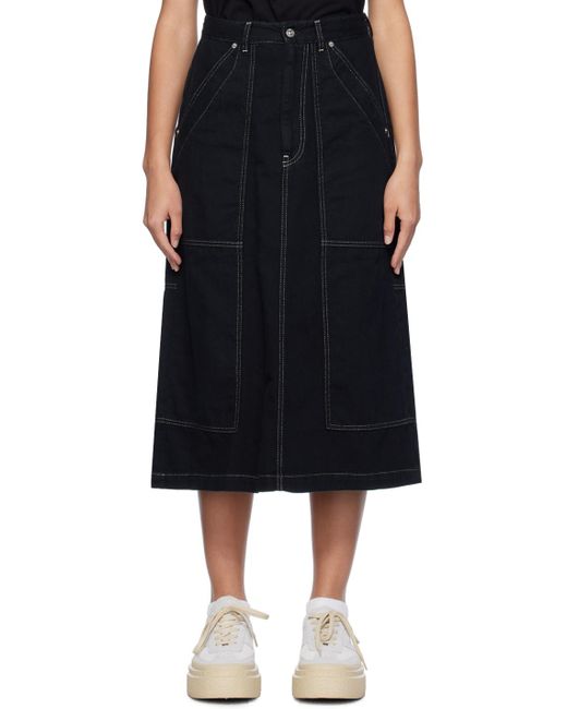 MM6 by Maison Martin Margiela Black Paneled Denim Midi Skirt