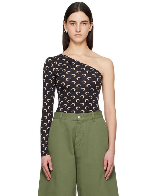 MARINE SERRE Green Recycled Moon Jersey Second Skin Asymmetric T-Shirt