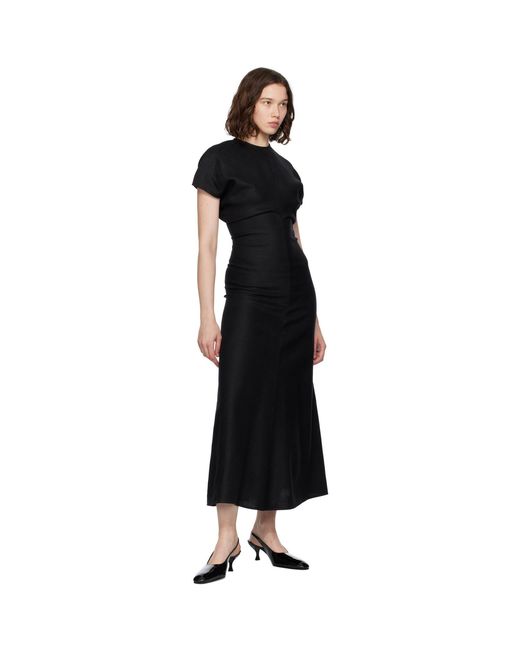 Totême Black Slouch Waist Basketweave Midi Dress