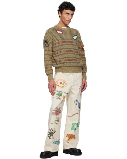メンズ Small Talk Studio Ssense限定 オフホワイト Custom Hand Drawn ジーンズ Natural