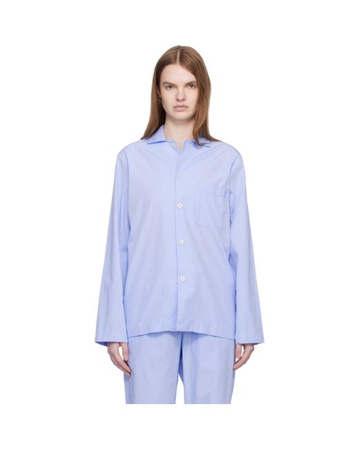 Tekla Blue Poplin Long-Sleeved Pyjama Shirt