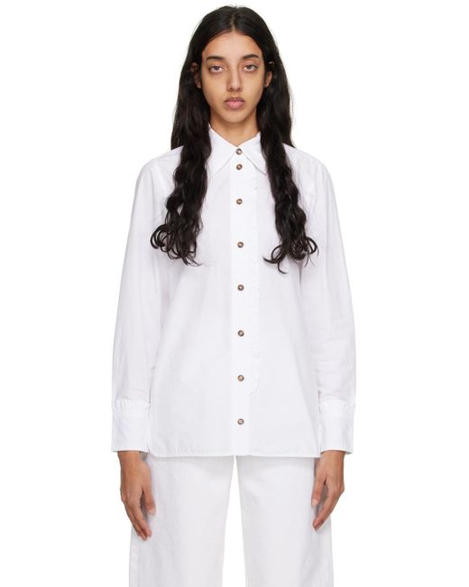 Ganni White Ruffle Long Sleeve Shirt