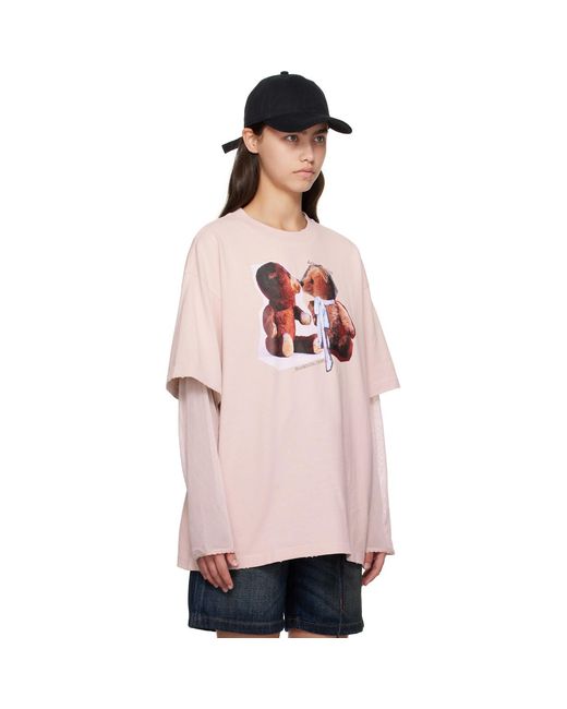 Acne Pink Layered Print T-Shirt