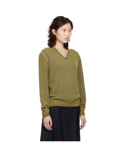 Maison Margiela Green Virgin Wool V-Neck Sweater