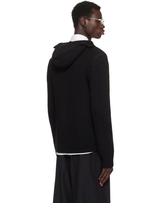 Helmut Lang Black Merino Wool Balaclava Hoodie for men