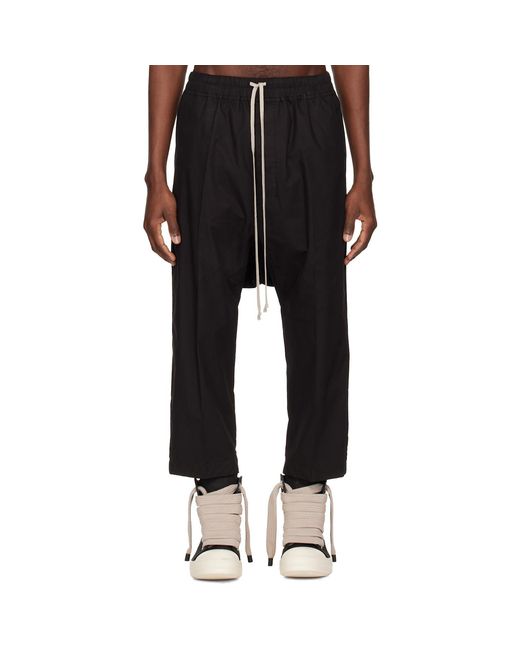 Rick Owens Black Temple Drawstring Cropped Trousers for men