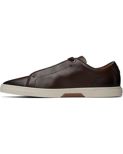 Boss Brown Gary Brushed Leather Sneakers for men