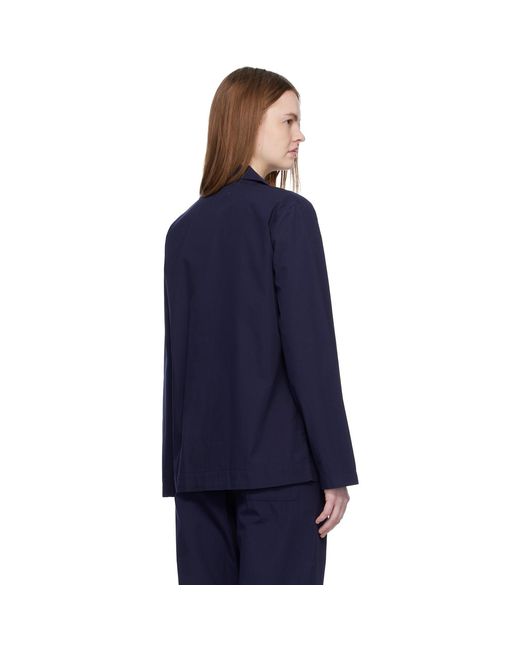 Tekla Blue Poplin Long-Sleeved Pyjama Shirt