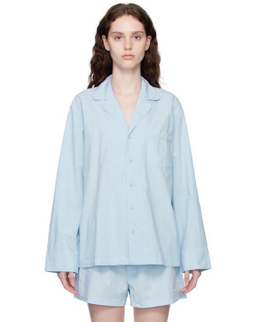 Skims Blue Poplin Sleep Cotton Button Up Shirt
