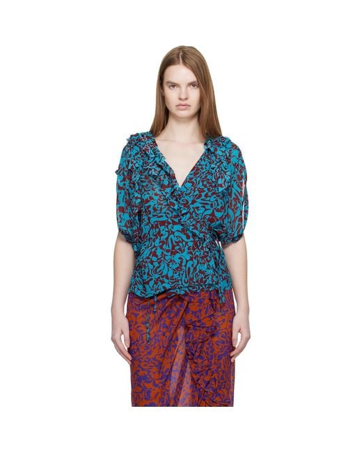 Dries Van Noten Blue Burgundy Pattern Top