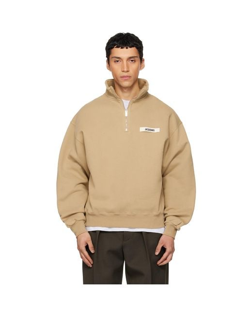 Jacquemus Natural Tan 'The Gros Grain Zipped-Rollneck' Sweatshirt for men