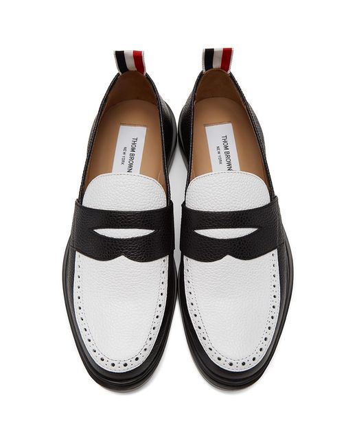 Thom Browne Leather Black And White Penny Loafers for Men - Lyst