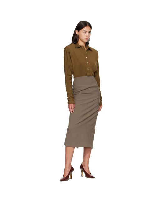 Mugler Natural Taupe Pencil Midi Skirt