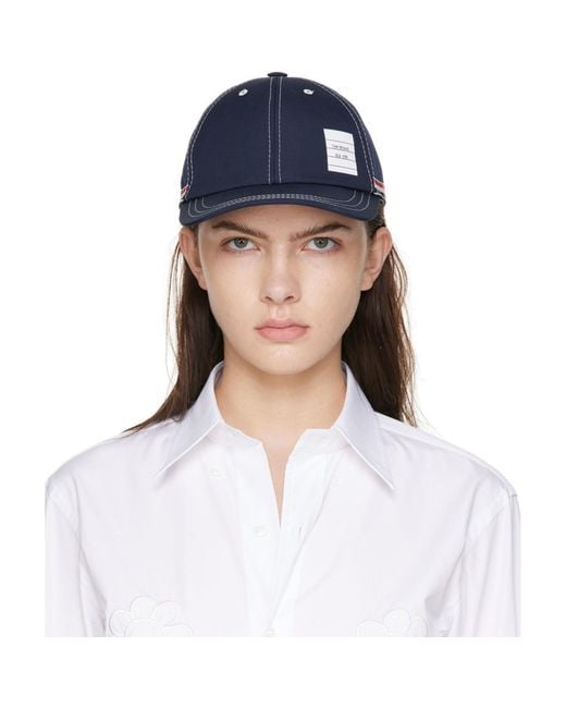 Thom Browne Blue Navy Contrast Stitch Baseball Cap